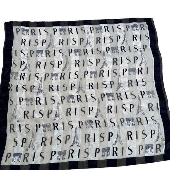 Women’s Scarf Eiffel Tower Print Navy Blue White Size 40 x 37.5” - Picture 6 of 10